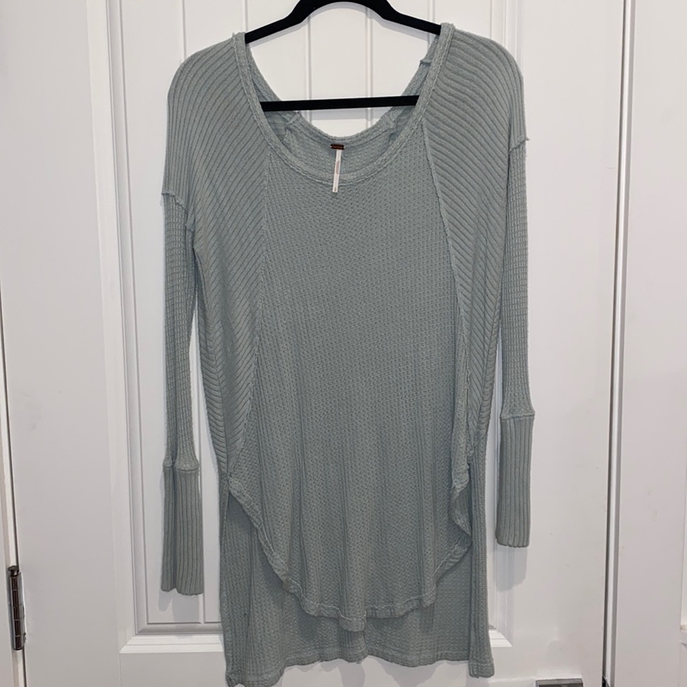Free People long sweater top light blue aqua teal